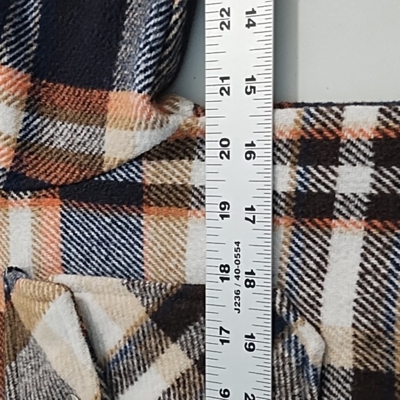 Plaid Thick Yarn Dyed Flannel Chore Coat Barn Jacket Navy Orange Tan Cream - Picture 3 of 9